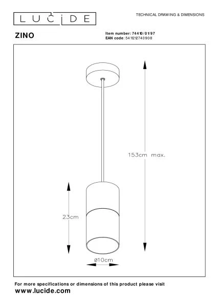 Lucide ZINO - Hanglamp - Ø 10 cm - 1xE27 - Roest bruin - technisch